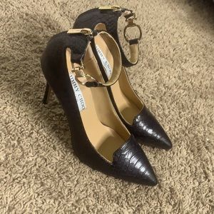 Jimmy Choo Black Python Devote Ankle Strap Pumps